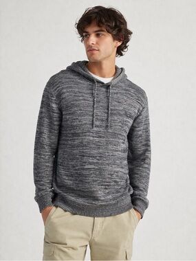 Sun + Stone Gray Marled Hoodie Sweater Men’s Large Cotton Knit Pullover